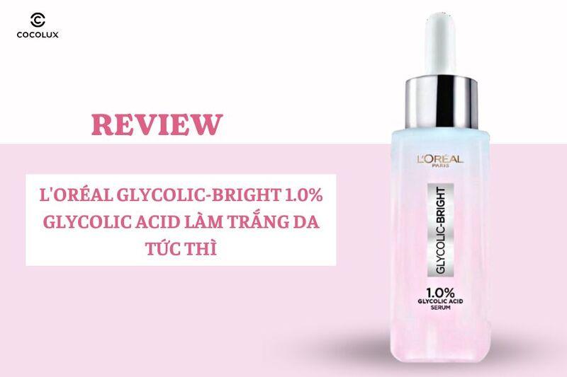 Người dùng đang kiểm tra bao bì L'Oréal Paris Glycolic Acid Serum để đảm bảo sản phẩm chính hãng, chất lượng cao