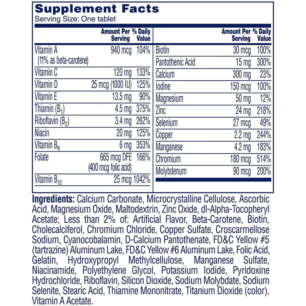 Thành phần Vitamin Tổng Hợp One A Day Cho Phụ Nữ Trên 50 Tuổi